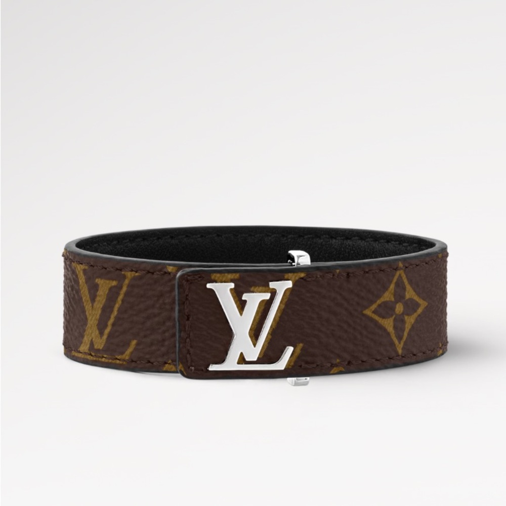 Louis Vuitton Brown Monogram Leather Bracelet with Silver LV Buckle